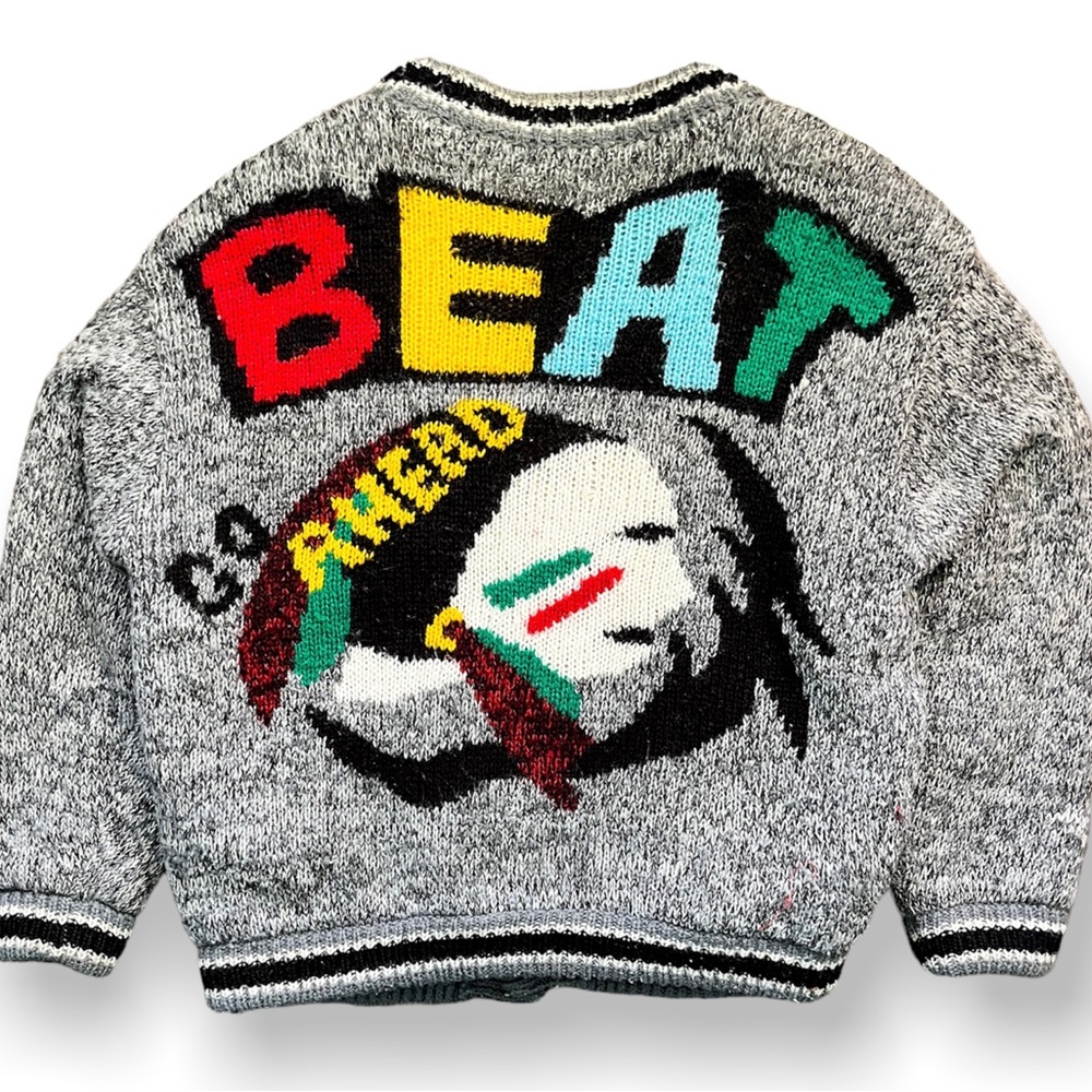 X-Large Vintage 90s Grey BEAT Graphic Wool Cardigan